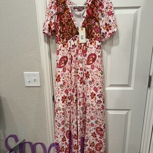 Floral Maxi Dress with Pink and Red Accents